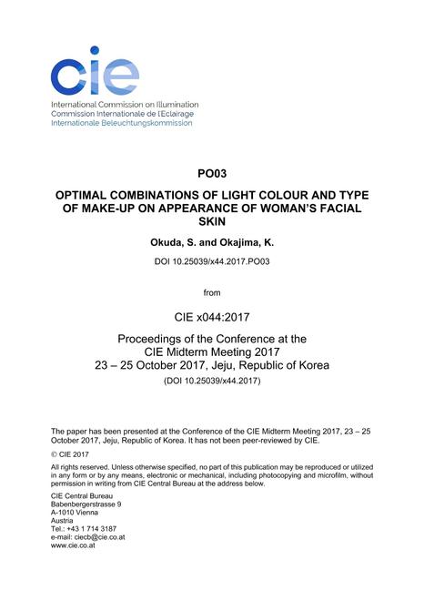 OPTIMAL COMBINATIONS OF LIGHT COLOUR AND TYPE OF MAKE-UP ON APPEARANCE OF WOMAN'S FACIAL SKIN (PO03, 823-826)