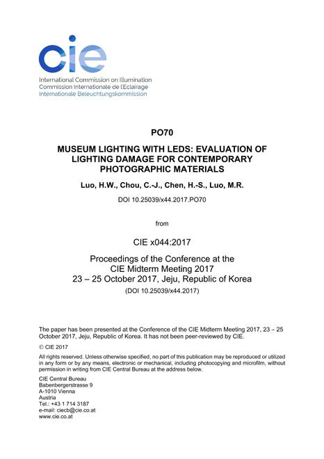 MUSEUM LIGHTING WITH LEDS: EVALUATION OF LIGHTING DAMAGE FOR CONTEMPORARY PHOTOGRAPHIC MATERIALS (PO70, 1056-1064)