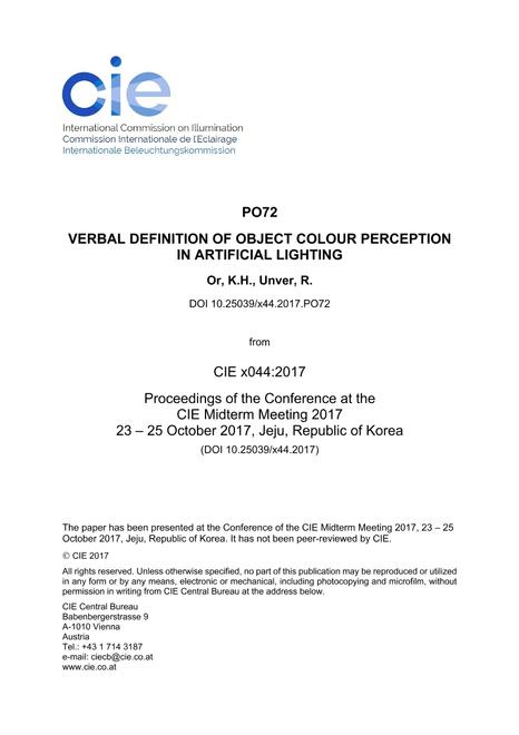 VERBAL DEFINITION OF OBJECT COLOUR PERCEPTION IN ARTIFICIAL LIGHTING (PO72, 1074-1076)