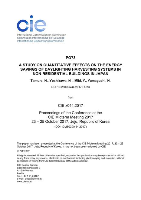 A STUDY ON QUANTITATIVE EFFECTS ON THE ENERGY SAVINGS OF DAYLIGHTING HARVESTING SYSTEMS IN NON-RESIDENTIAL BUILDINGS IN JAPAN (PO73, 1077-1080)