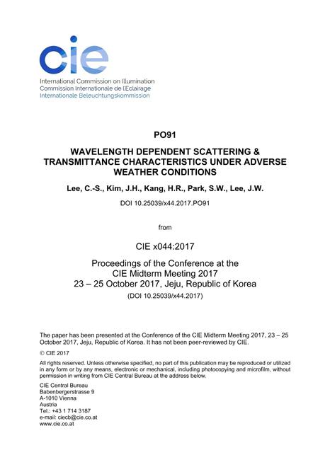 WAVELENGTH DEPENDENT SCATTERING & TRANSMITTANCE CHARACTERISTICS UNDER ADVERSE WEATHER CONDITIONS (PO91, 1117-1121)