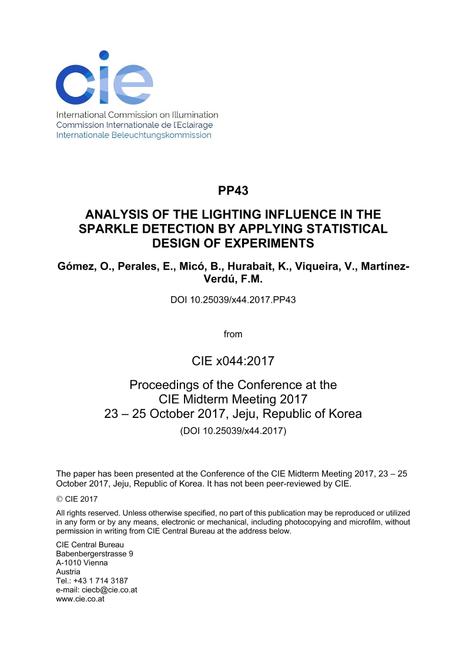 ANALYSIS OF THE LIGHTING INFLUENCE IN THE SPARKLE DETECTION BY APPLYING STATISTICAL DESIGN OF EXPERIMENTS(PP43, 758-763)