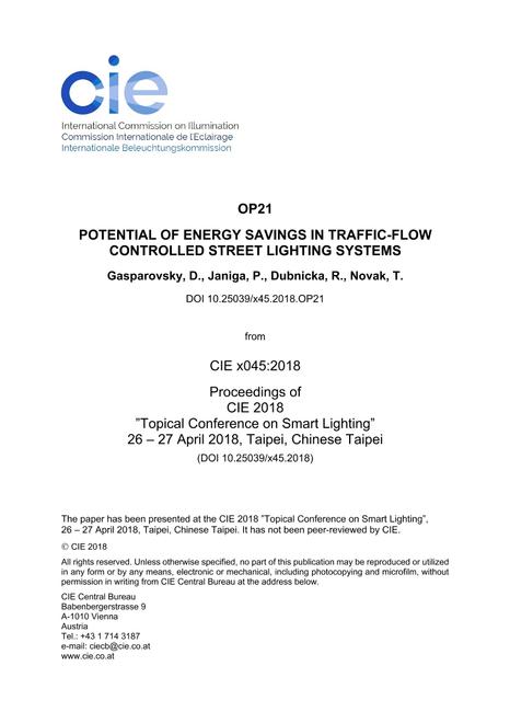 POTENTIAL OF ENERGY SAVINGS IN TRAFFIC-FLOW CONTROLLED STREET LIGHTING SYSTEMS (OP21, 123-132)
