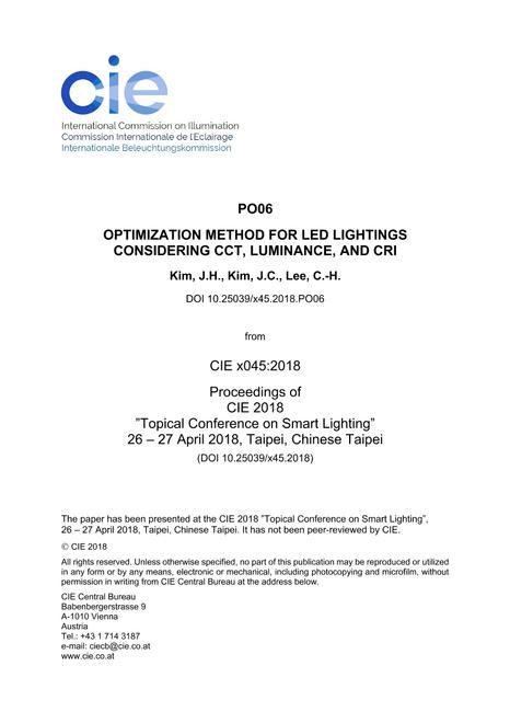 OPTIMIZATION METHOD FOR LED LIGHTINGS CONSIDERING CCT, LUMINANCE, AND CRI (PO06, 431-433)