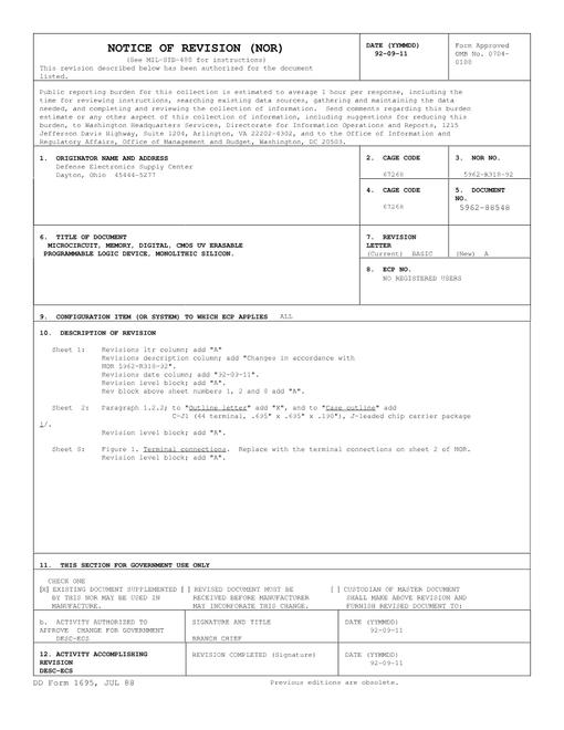 MIL DESC 5962-88548 Notice A - Revision