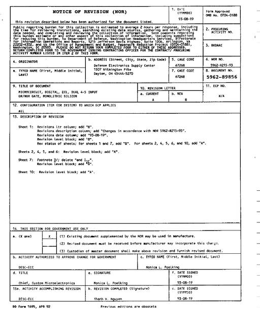MIL DESC 5962-89856 Notice B - Revision