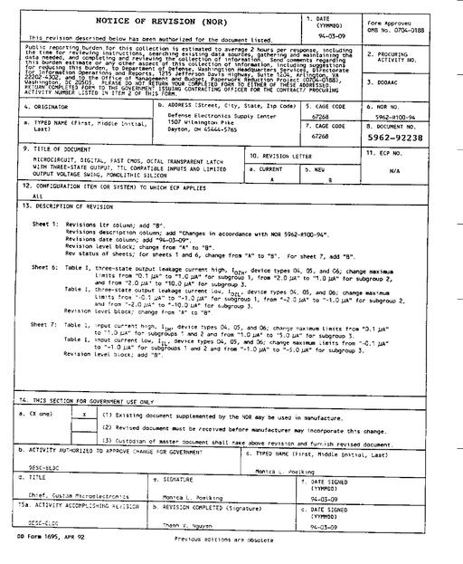 MIL DESC 5962-92238 Notice B - Revision