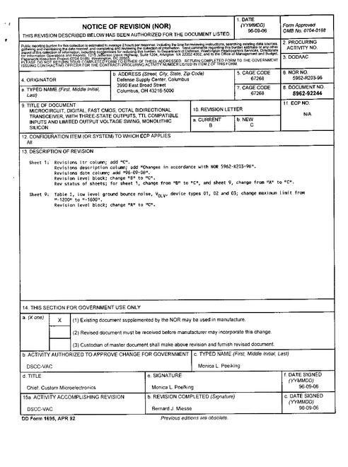 MIL DESC 5962-92244 Notice B - Revision