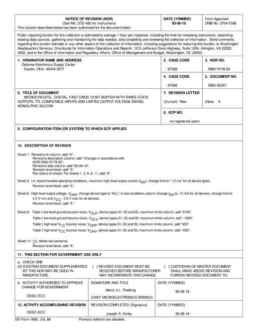 MIL DESC 5962-92247 Notice A - Revision