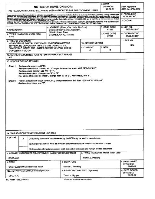 MIL DESC 5962-92267 Notice B - Revision