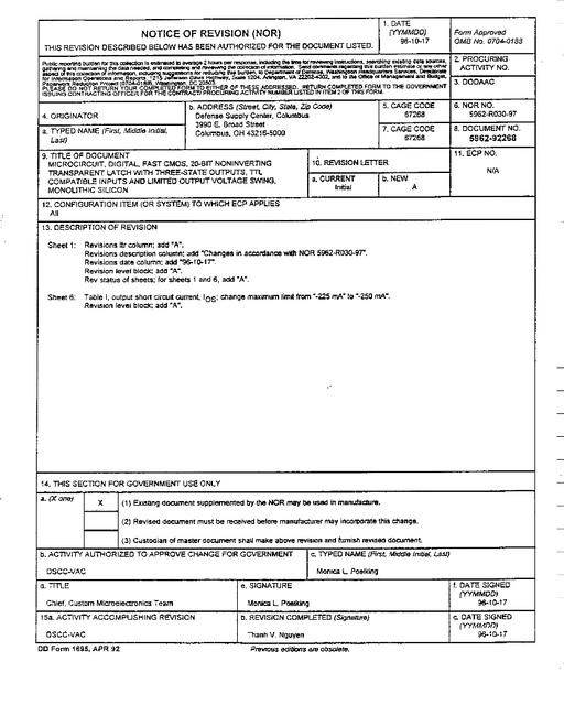 MIL DESC 5962-92268 Notice A - Revision