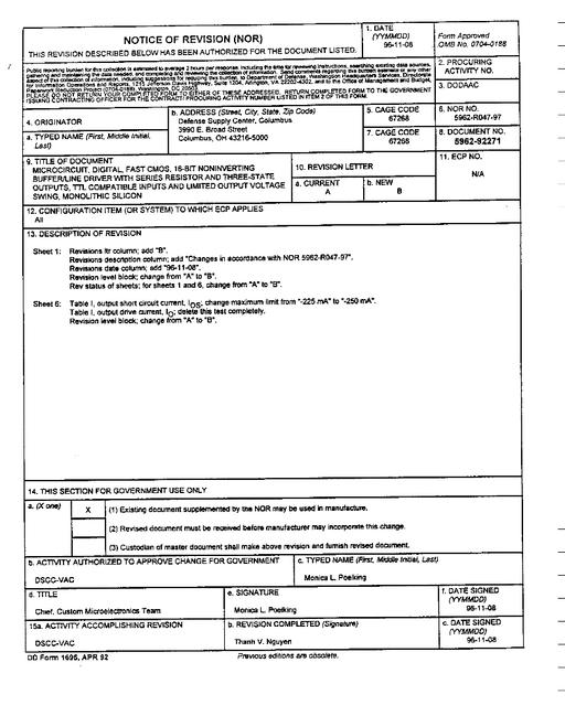 MIL DESC 5962-92271 Notice B - Revision