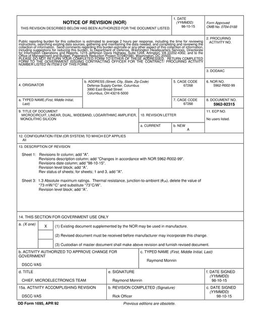 MIL DESC 5962-92315 Notice A - Revision