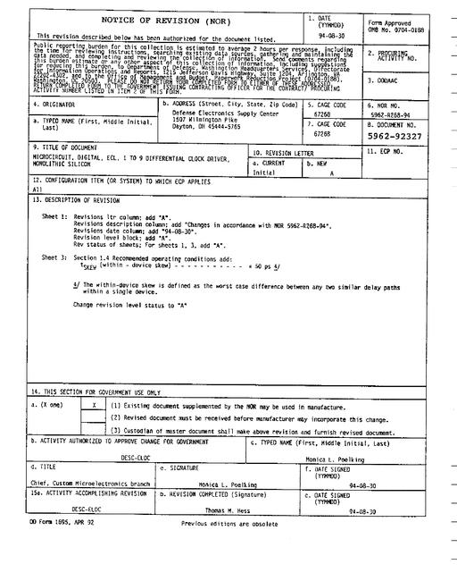 MIL DESC 5962-92327 Notice A - Revision