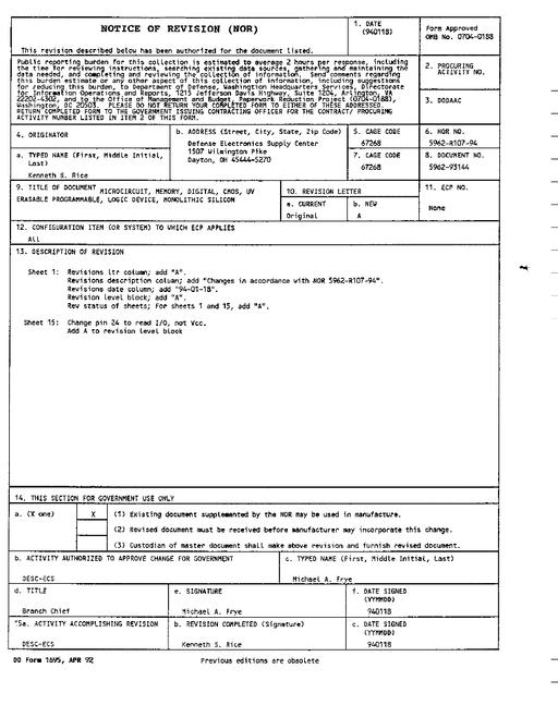 MIL DESC 5962-93144 Notice A - Revision