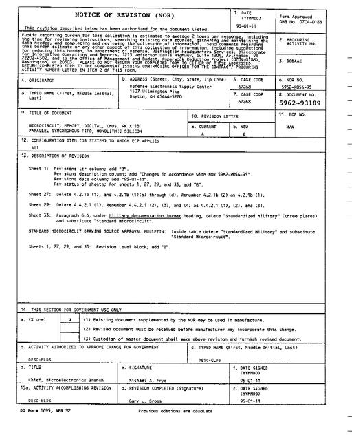 MIL DESC 5962-93189A Notice B - Revision