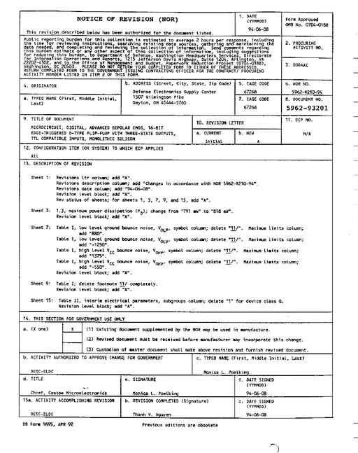 MIL DESC 5962-93201 Notice A - Revision