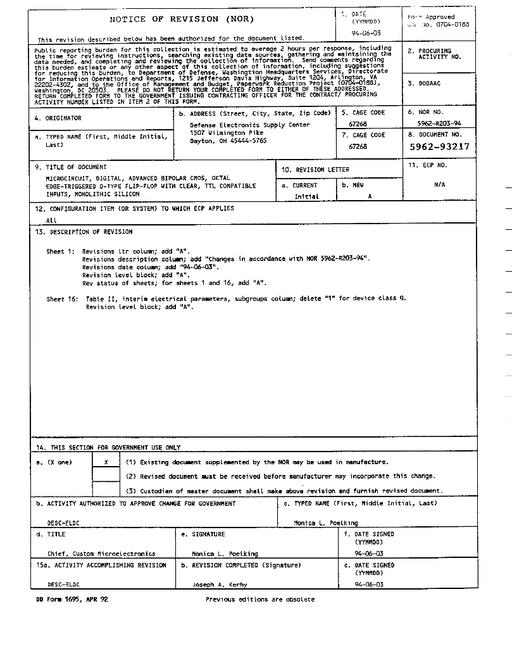 MIL DESC 5962-93217 Notice A - Revision