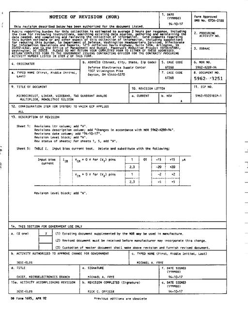 MIL DESC 5962-93251 Notice A - Revision