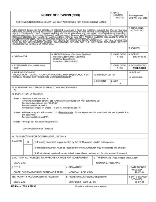 MIL DESC 5962-95789 Notice A - Revision