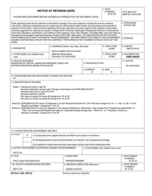 MIL DESC 5962-95829 Notice B - Revision