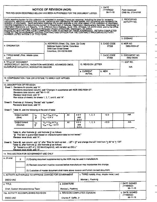 MIL DESC 5962-96580 Notice A - Revision