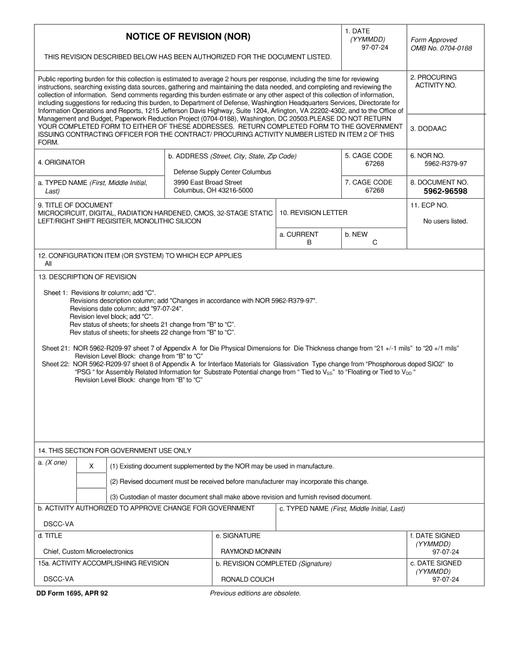 MIL DESC 5962-96598 Notice A - Revision