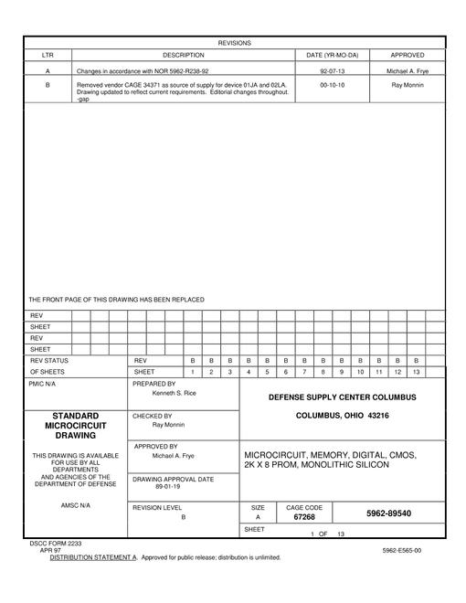 MIL DSCC 5962-89540B