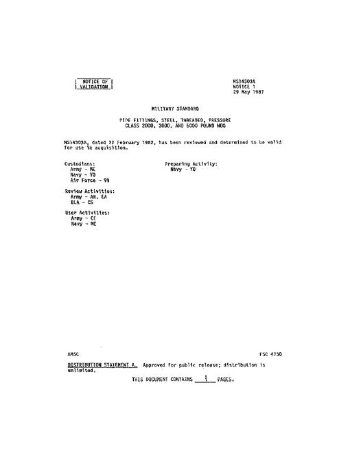 MIL MS14303A Notice 1 - Validation