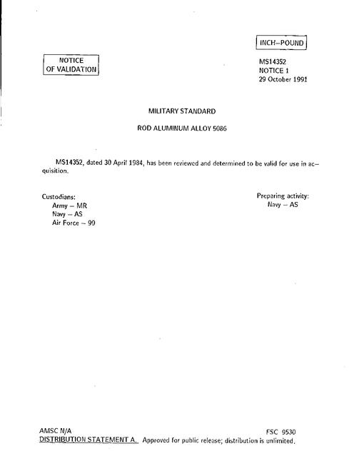 MIL MS14352 Notice 1 - Validation