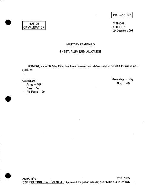 MIL MS14361 Notice 1 - Validation