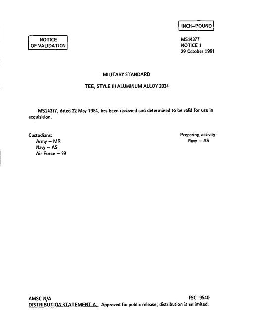 MIL MS14377 Notice 1 - Validation