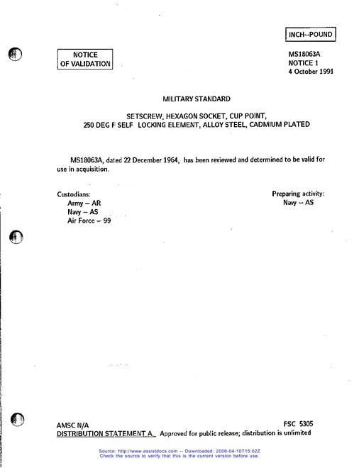 MIL MS18063A Notice 1 - Validation