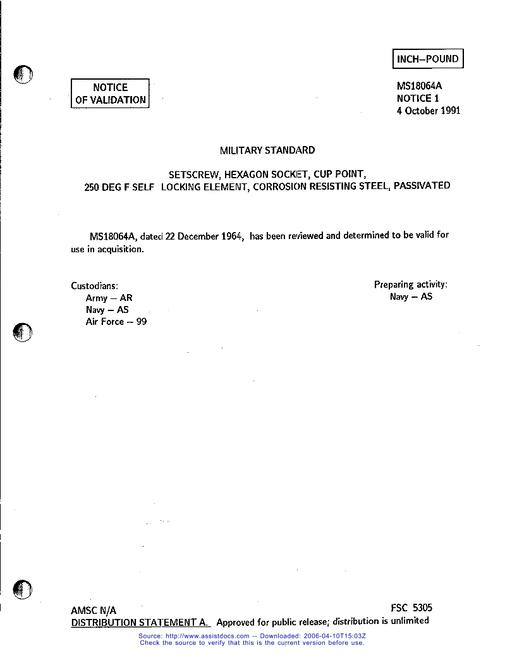 MIL MS18064A Notice 1 - Validation