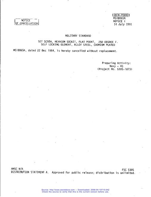 MIL MS18065A Notice 1 - Cancellation