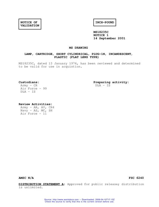 MIL MS18235C Notice 1 - Validation