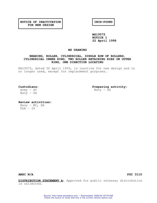MIL MS19075 Notice 1 - Inactivation