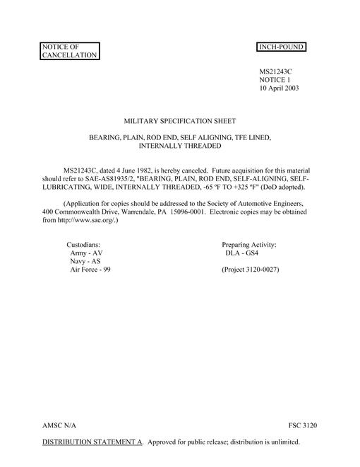 MIL MS21243C Notice 1 - Cancellation