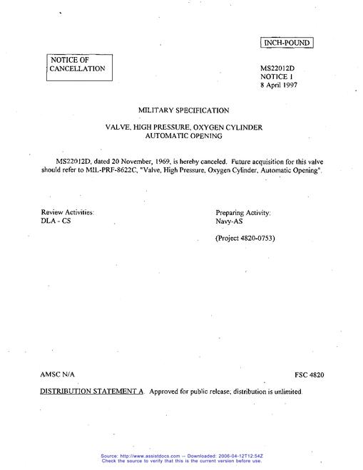 MIL MS22012D Notice 1 - Cancellation