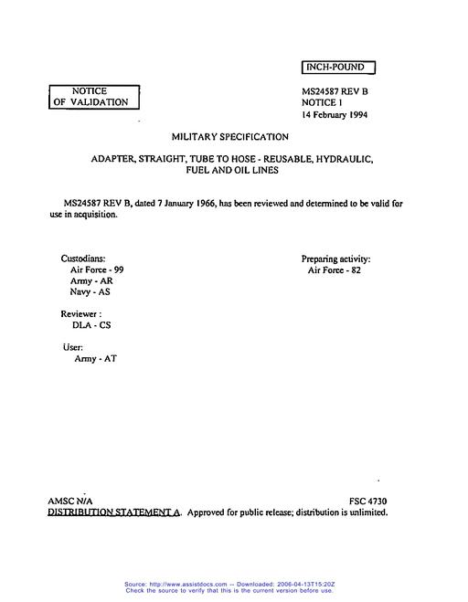 MIL MS24587B Notice 1 - Validation