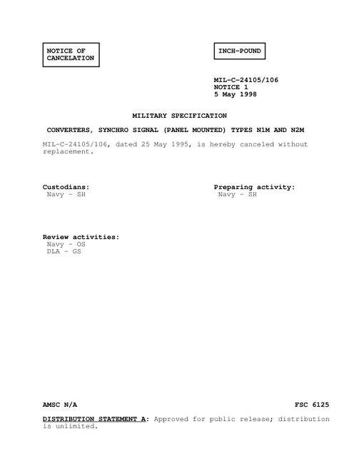 MIL MIL-C-24105/106 Notice 1 - Cancellation