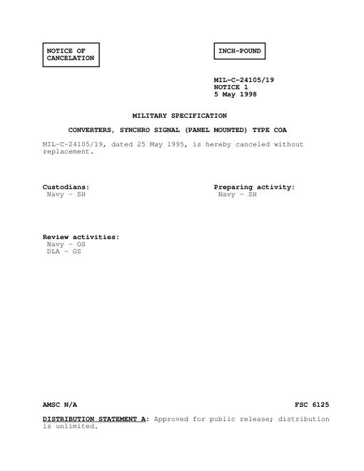 MIL MIL-C-24105/19 Notice 1 - Cancellation