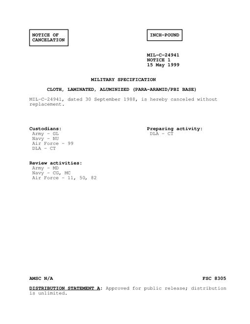 MIL MIL-C-24941 Notice 1 - Cancellation