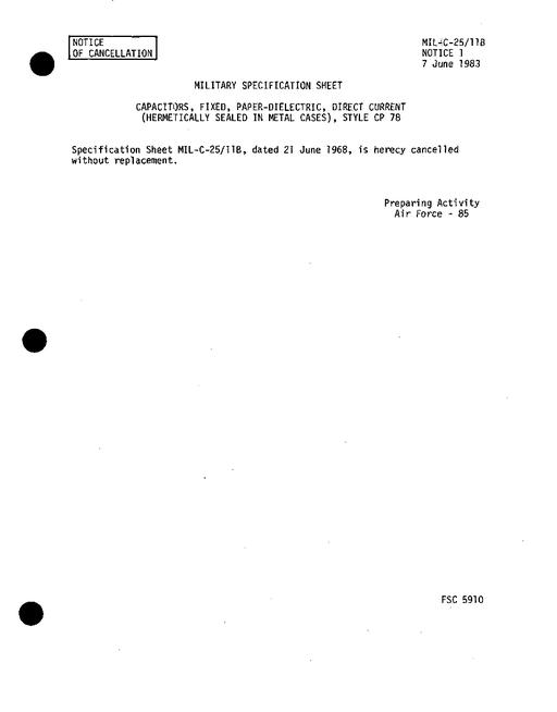 MIL MIL-C-25/11B Notice 1 - Cancellation