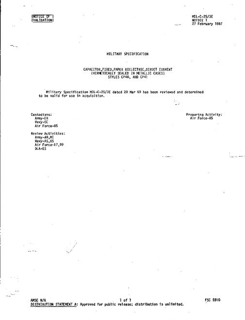 MIL MIL-C-25/3E Notice 1 - Validation