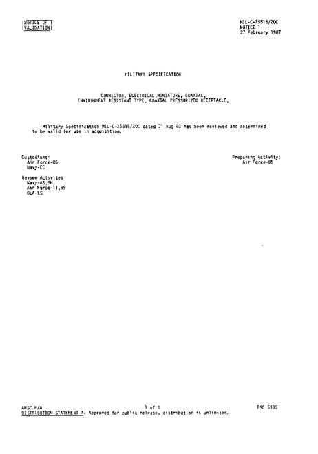 MIL MIL-C-25516/20C Notice 1 - Validation