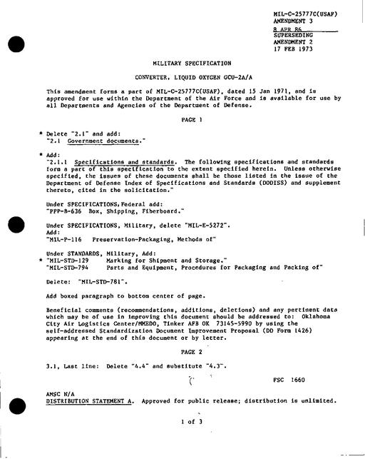 MIL MIL-C-25777C Amendment 3