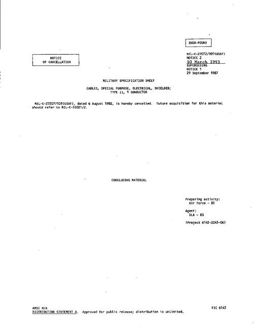 MIL MIL-C-27072/101 Notice 2 - Cancellation