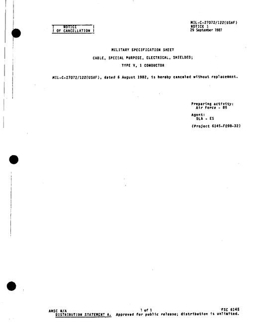 MIL MIL-C-27072/122 Notice 1 - Cancellation