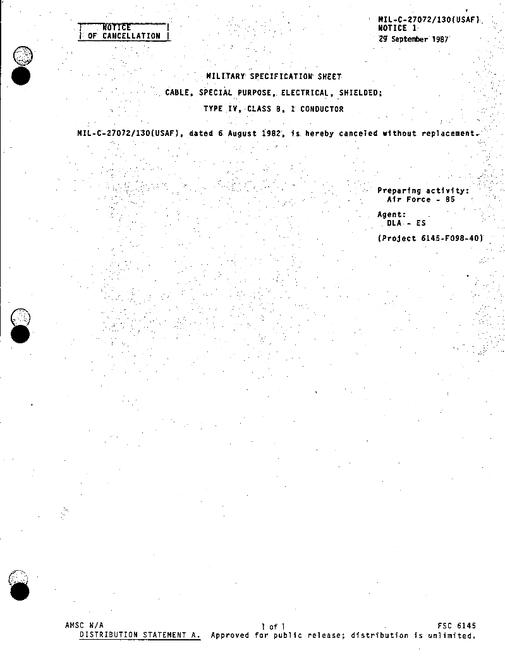 MIL MIL-C-27072/130 Notice 1 - Cancellation